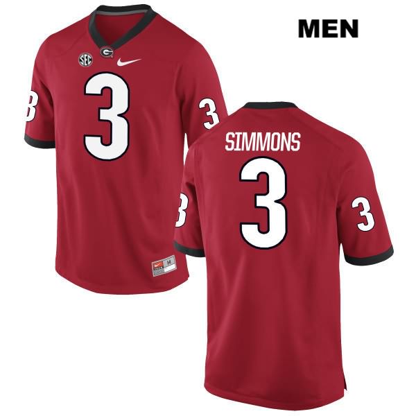 Georgia Bulldogs Men's Tyler Simmons #3 NCAA Authentic Red Nike Stitched College Football Jersey DCK5156ZT